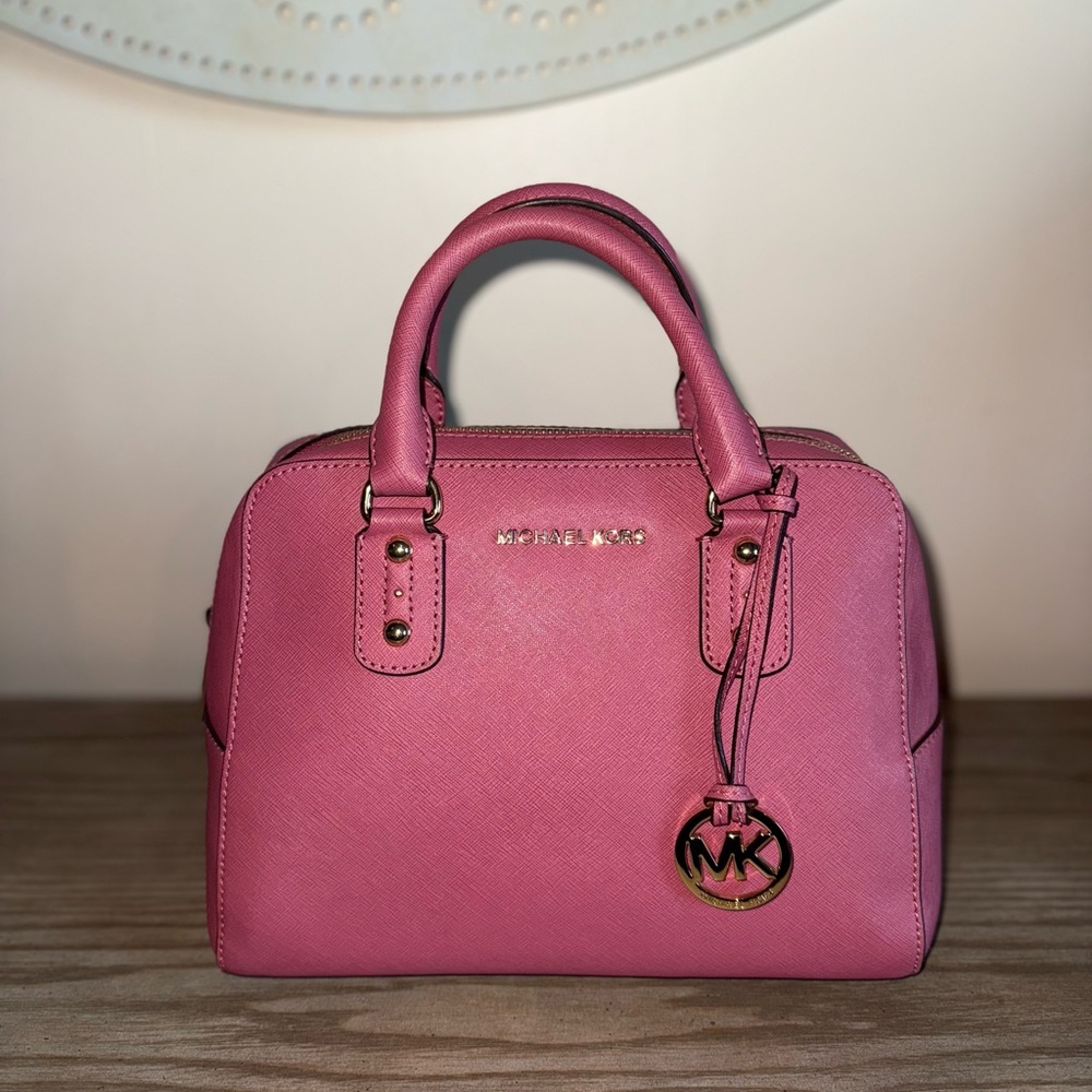 Michael Kors Pink Saffiano Leather Top Handle Bag with Charm - Picture 3 of 13